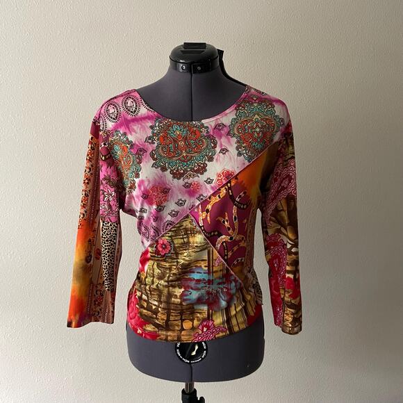 y2k vintage 00's pink paisley printed fairy boho top | size L - Picture 2 of 10